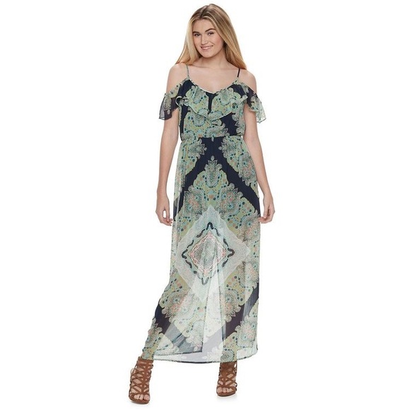 LILY ROSE Paisley Cold-Shoulder Maxi Dress M - Picture 2 of 7